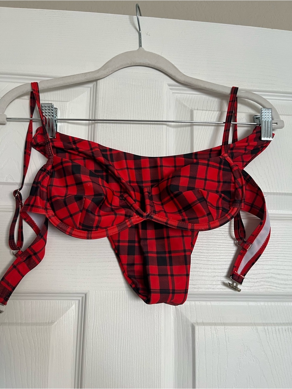 SHEIN Red and Black Plaid Underwire Bikini Set